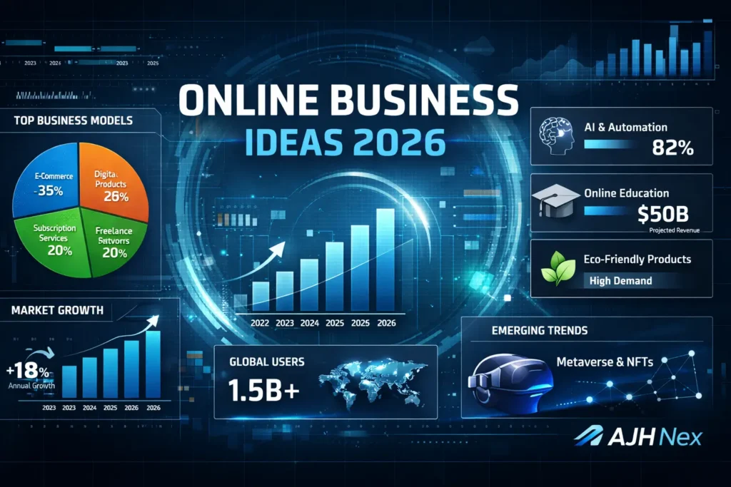 A data-driven dashboard highlighting top online business ideas 2026