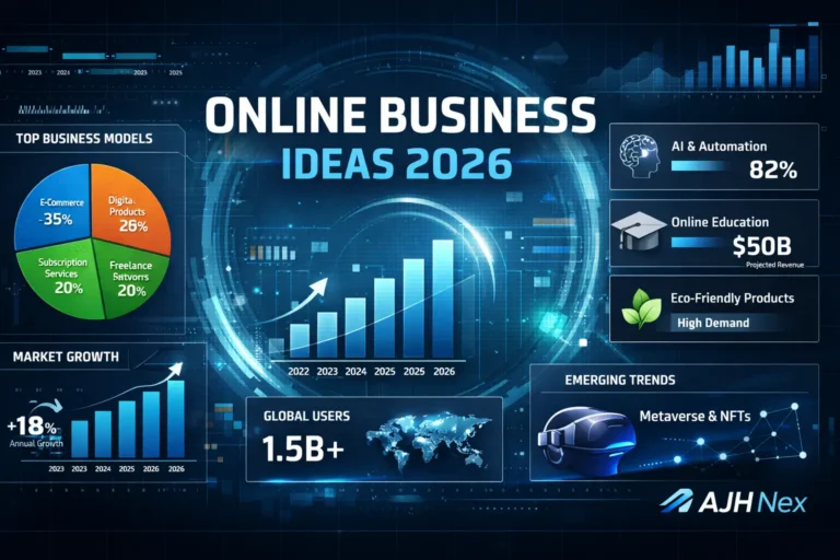 A data-driven dashboard highlighting top online business ideas 2026
